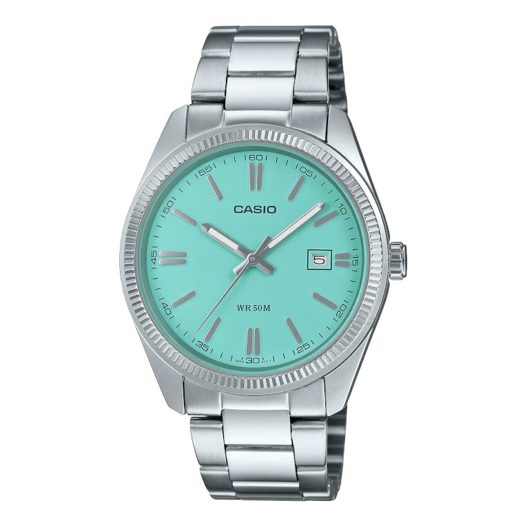 Общий вид Casio MTP-1302PD-2A2V с бирюзовым циферблатом